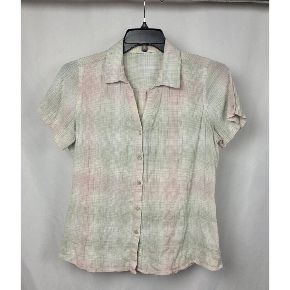 Woolrich Women's Short Sleeve Button-down Plaid Organic Cotton Seize Large